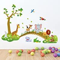 decalmile Animales de la Jungla Árbol Pegatinas de Pared León Jirafa Elefante Decorativos Adhesivos Cuarto de Niños Bebé…